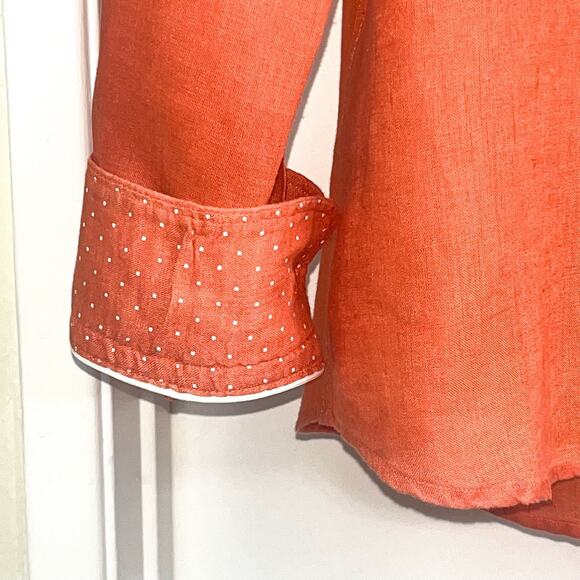 Porter & Ash Mens 100% Linen Flip Cuff Button Down Shirt - Orange, Size L - Picture 5 of 9